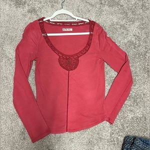 Long sleeve shirt clay red shade with knit and bead detailing